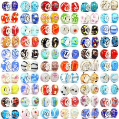 Ten Assorted Colored Murano Glass Bead Charms. Fits All Major Charm Bracelets.