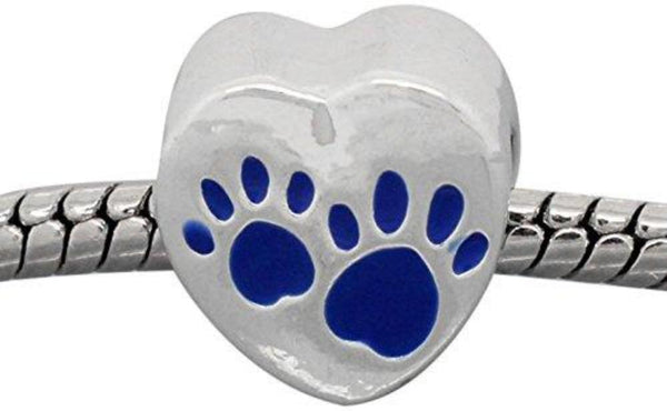 Buckets of Beads Love Heart Dog Paws Charm Bead Fits Pandora Troll Biagi Zable, Blue