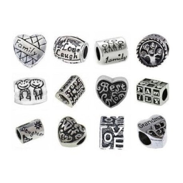 10 Assorted Family Charm Spacer Beads. Fits All Major Charm