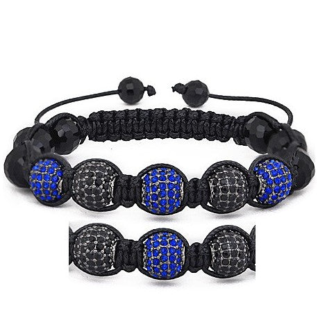 10mm Blue And Black Rhinestone Shamballa Style Bracelet.
