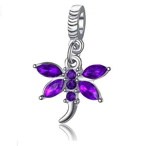Purple Rhinestone Dragonfly Dangle Charm