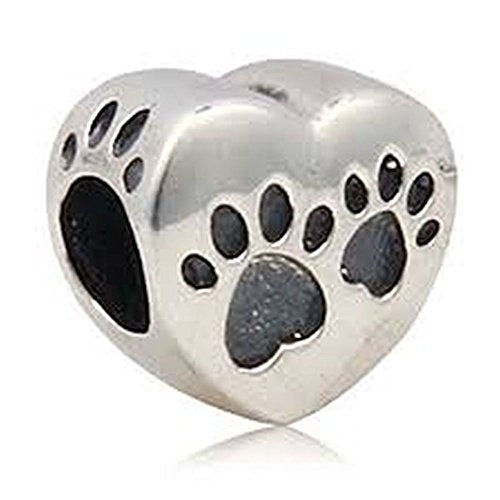 Love Heart Dog Paw Charm Bead