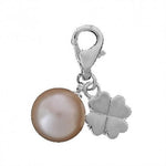 4 Leaf Clover Pearl Clip On Charm With Lobster Clasp