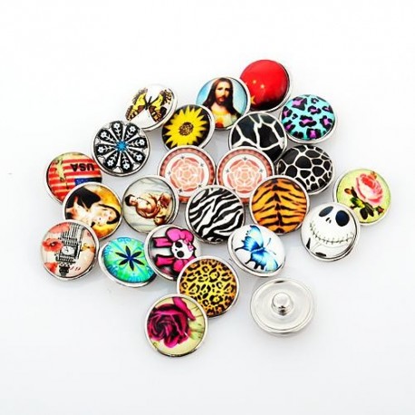 10 Assorted Colorful Designed Glass Snap Button Chunk Charms – Buckets ...