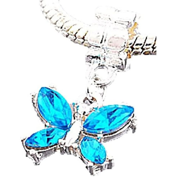 Buckets of Beads Aqua Blue Rhinestone Butterfly Dangle Charm