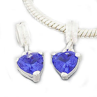 Blue Rhinestone Heart Dangle Charm Bead