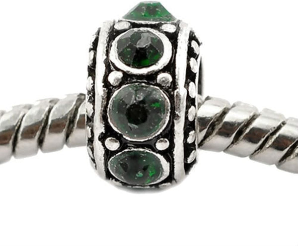 Round Emerald Rhinestone Charm Bead, Green