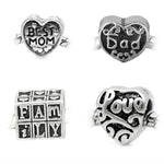 Pack of (4) Four Mom, Dad, Love, Family Charm Spacer Beads