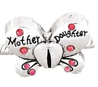 Pink Rhinestone Mother Daughter Butterfly Charm Bead