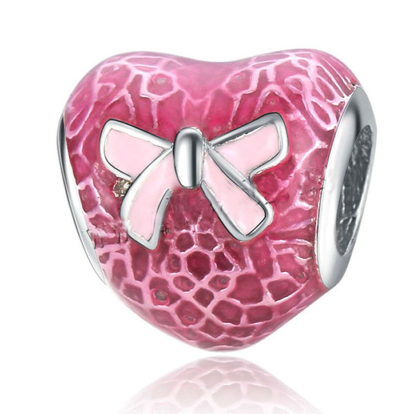 Buckets of Beads Pink Heart Breast Cancer Awareness Charm Bead