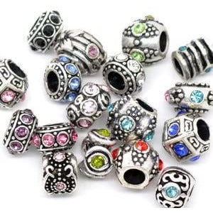 Five (5) Pack of Assorted Antique Silver Tone Crystal Rhinestone Charm Beads