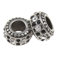 Stainless Steel Clear and Black Rhinestones Charm Bead