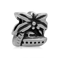 Stainless Steel Cruise Ship and Palm Tree Vacation Charm Bead