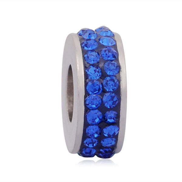 Stainless Steel Dark Blue Sapphire Rhinestones Charm Bead