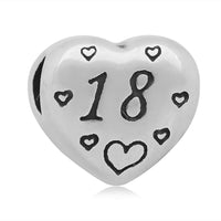 Stainless Heart Shaped Number 18 Charm Bead