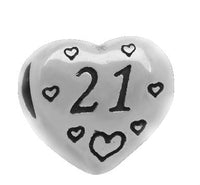 Stainless Heart Shaped Number 21 Charm Bead