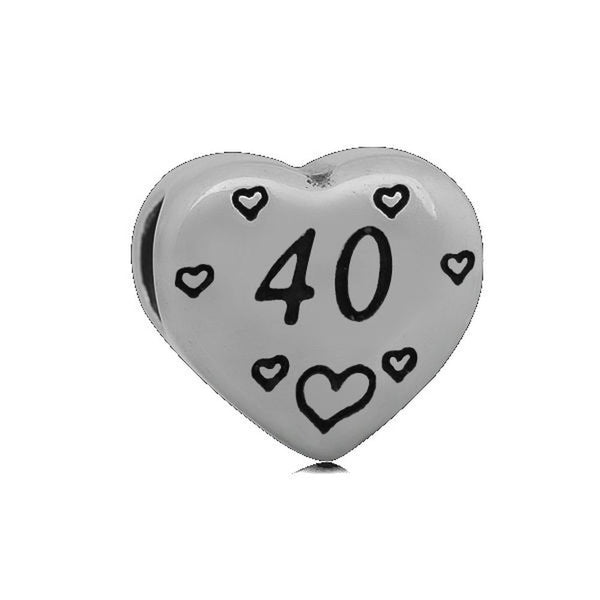 Stainless Heart Shaped Number 40 Charm Bead