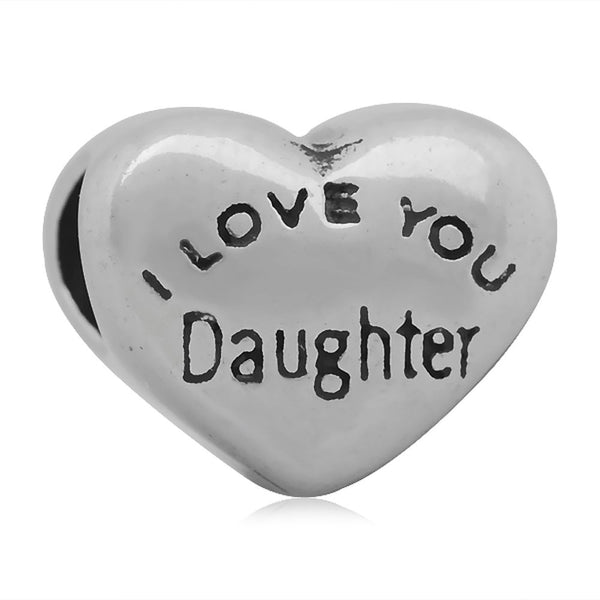 Stainless Heart Shaped I Love You Daughter Charm Bead