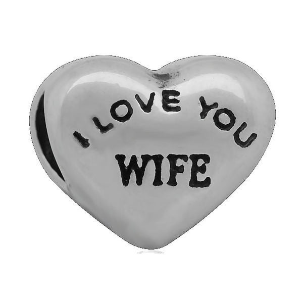 Stainless Heart Shaped I Love You Wife Charm Bead