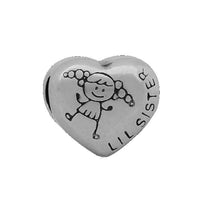 Stainless Heart Shaped Lil Sister Charm Bead