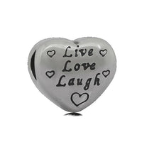 Stainless Heart Shaped Live Love Laugh Charm Bead