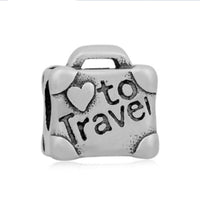 Stainless Steel I Love To Travel Suitcase Charm Bead