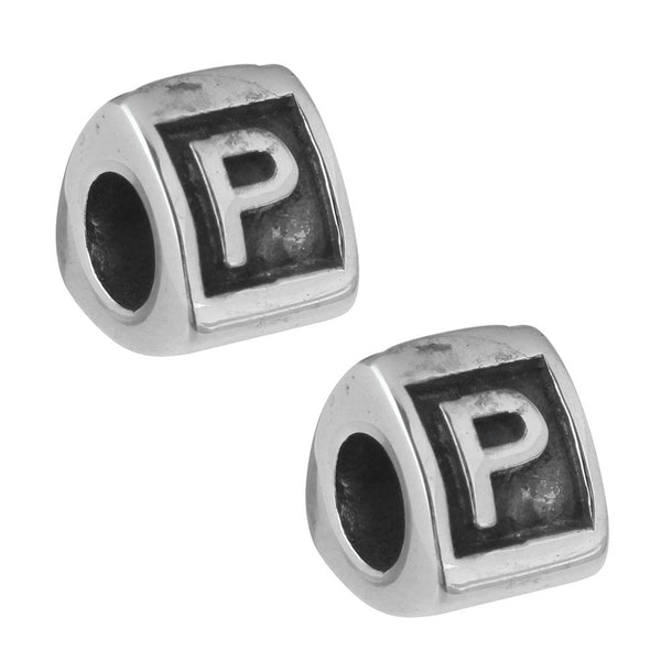 Stainless Steel Letter P Alphabet Charm Bead