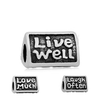 Stainless Steel Live Well, Love Much, Laugh Often 3-Sided Charm Bead
