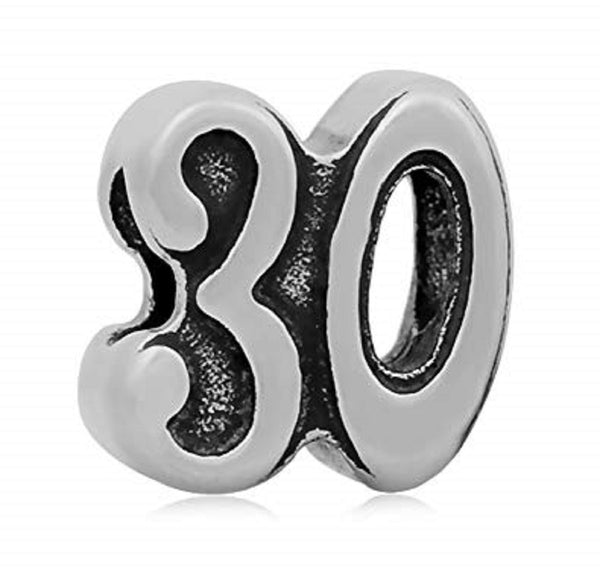 Stainless Steel Number 30 Charm Bead