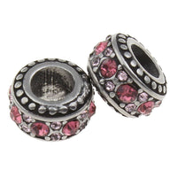 Stainless Steel Two Toned Pink Rhinestones Charm Bead