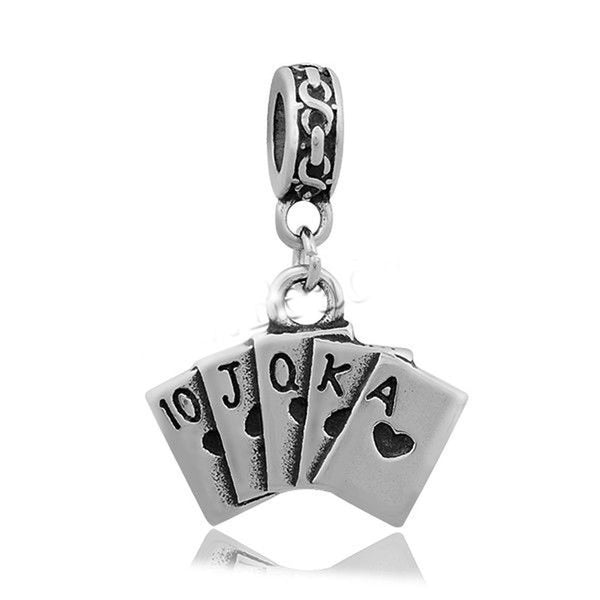 Stainless Steel Poker Hand Royal Flush Dangle Charm Bead