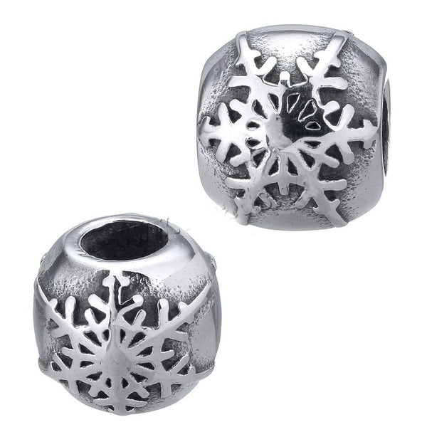 Stainless Steel Round Snowflake Christmas Inspired Charm Bead