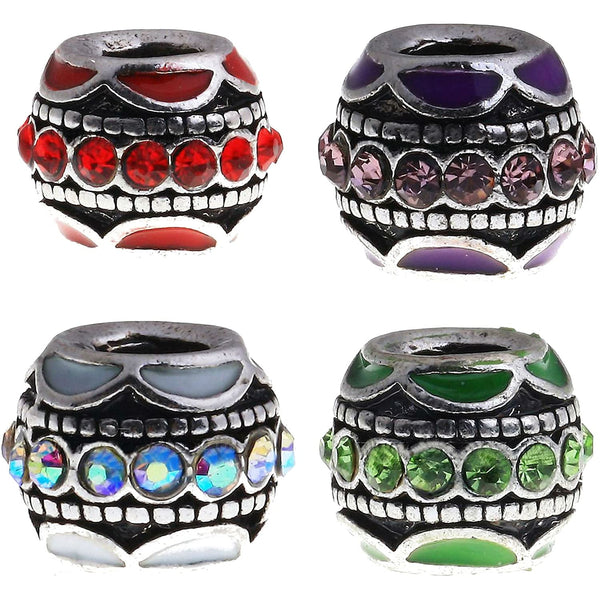 Buckets of Beads Enamel Rhinestone Charm Bead Fits Pandora Troll Biagi Zables, Set of 4
