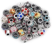 Pack of 5 Assorted Antique Silver Tone And Crystal Rhinestone Charm Beads