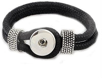 Black Leather Single Chunk Charm Bracelet. For Snap Button Chunk Charms.