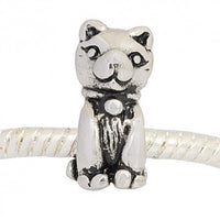 Antique Silver Tone Kitty Cat Charm Bead