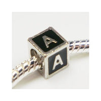 Black Enamel Letter "A" Bead Charm