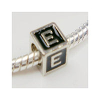 Black Enamel Letter "E" Bead Charm
