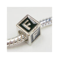 Black Enamel Letter "F" Bead Charm