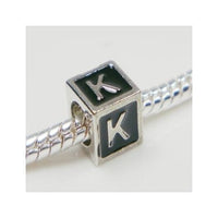 Black Enamel Letter "K" Bead Charm