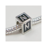 Black Enamel Letter "N" Bead Charm