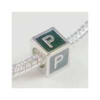 Black Enamel Letter "P" Bead Charm