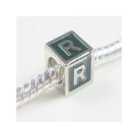 Black Enamel Letter "R" Bead Charm