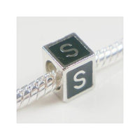 Black Enamel Letter "S" Bead Charm