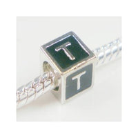 Black Enamel Letter "T" Bead Charm