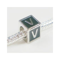 Black Enamel Letter "V" Bead Charm