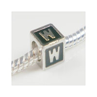 Black Enamel Letter "W" Bead Charm