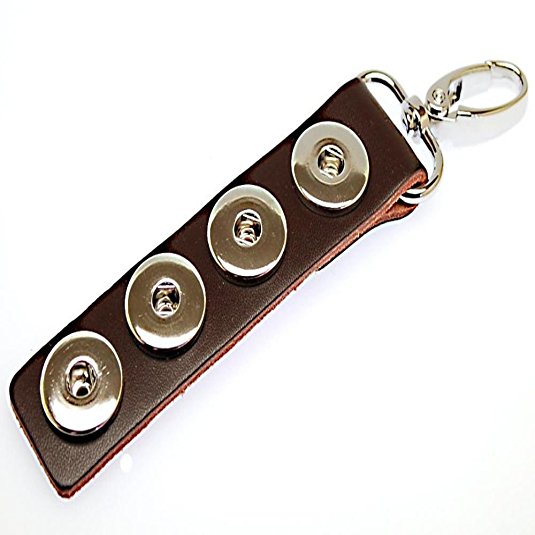 Brown Leather Chunk Charm Keychain. For Snap Button Chunk Charms.