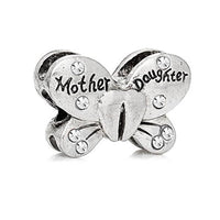 Clear Rhinestone Mother & Daughter Butterfly Charm Bead