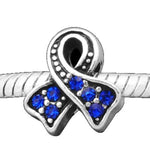 Sapphire Blue Rhinestone Breast Cancer Awareness Charm Bead